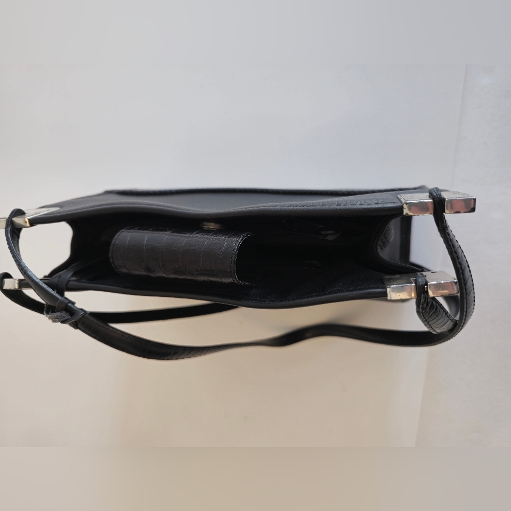 Brighton Vintage Handbag Shoulder Bag Black Brown Croc Leather - Picture 9 of 16